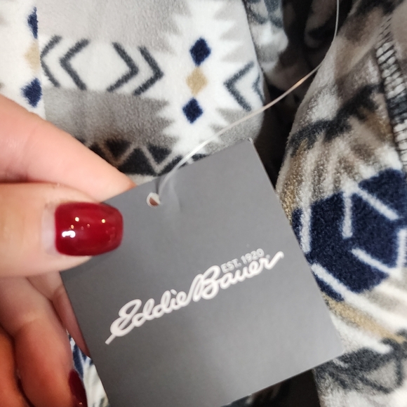NWT Eddie Bauer Fleece Pullover Size XL Grey Blue Fairisle Aztec Winter - Picture 11 of 14